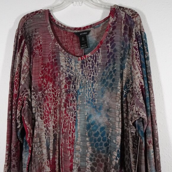 Ali Miles Knit Tunic Top Women's Plus Size 2X Multicolor Loose Fit Burnout - Picture 2 of 10